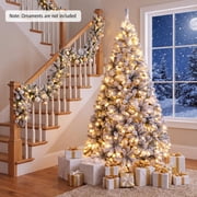 Costway 7.5 FT Pre-Lit Flocked Cedar Christmas Tree Hinged White