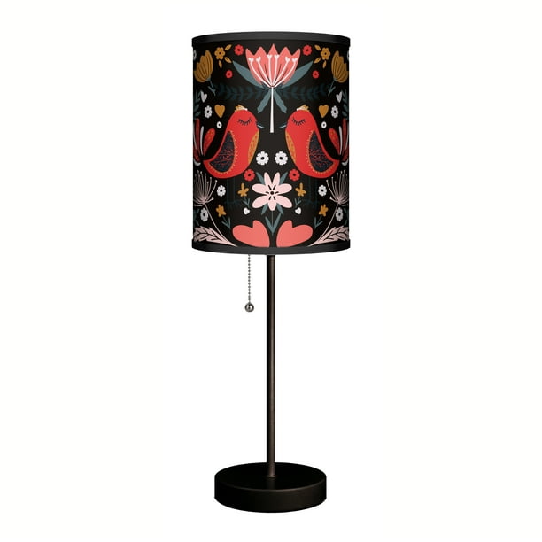Lamp In A Box Scandinavian Folk Art Red Bird Black Table For Office Living Room Bedroom Home Decor And Printed Shades Com Lamp In A Box Scandinavian Folk Art, Home Goods Black Lamp Shades