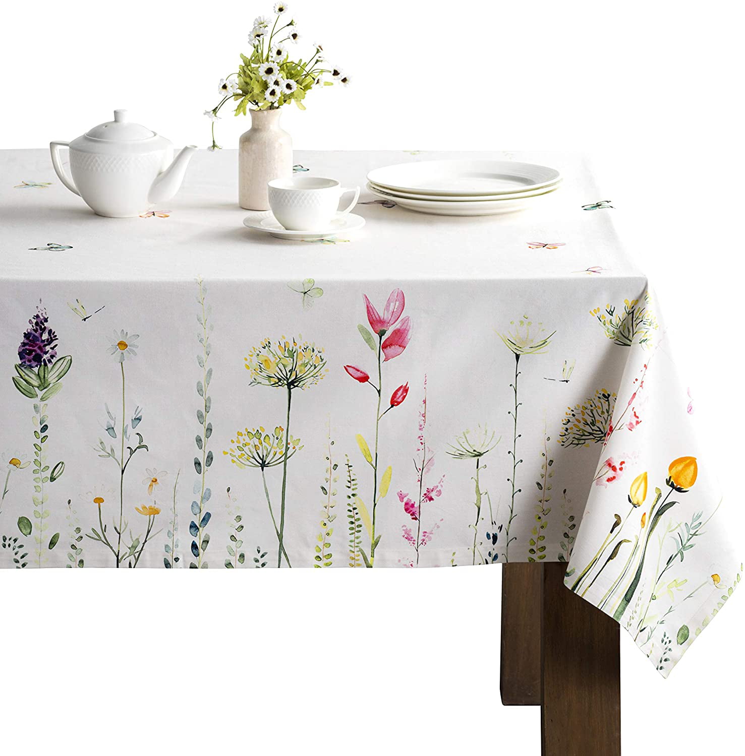 Rectangle Tablecloth Romantic Pink Rendering Flowers Table Cloth Picnic Table Cover Vinyl Fabric Holiday Tablecloths for Kitchen Outdoor Camping Desk Cover Party Decor 60 x 108 Inch 