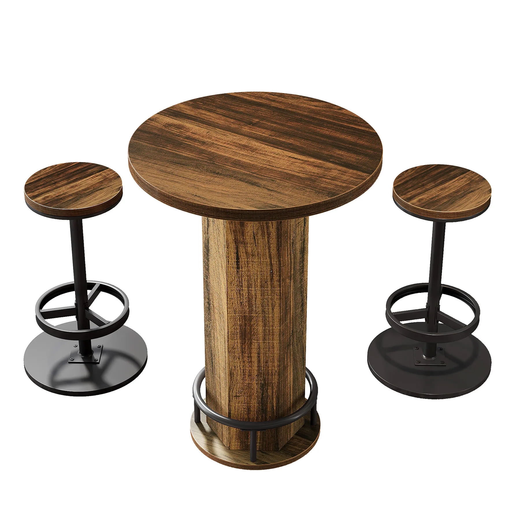 MAYEERTY Round Bar Table Set with 2 Barstools, Modern Industrial Pub Tables for Kitchen Dining Room, Space-Saving Home Bar Furniture, Easy Assembly