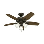 Hunter 42 inch Indoor Ceiling Fan with LED Lights - Bronze Ceiling Fan with Pull Chain, For Bedroom or Living Room, Standard Mount, No Remote, 5 Blades, Includes Bulbs - Builder 52107, New Bronze