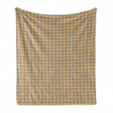 Oriental Soft Flannel Fleece Throw Blanket, Themed Pattern with Floral Motif, Cozy Plush for Indoor and Outdoor Use, 50" x 60", Pale Orange Blue Grey, by Ambesonne