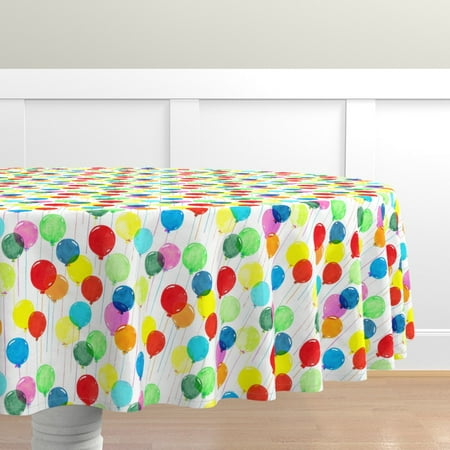 

Cotton Sateen Tablecloth 90 Round - Bright Rainbow Balloons Happy Celebration Colorful Birthday Party Kids Print Custom Table Linens by Spoonflower