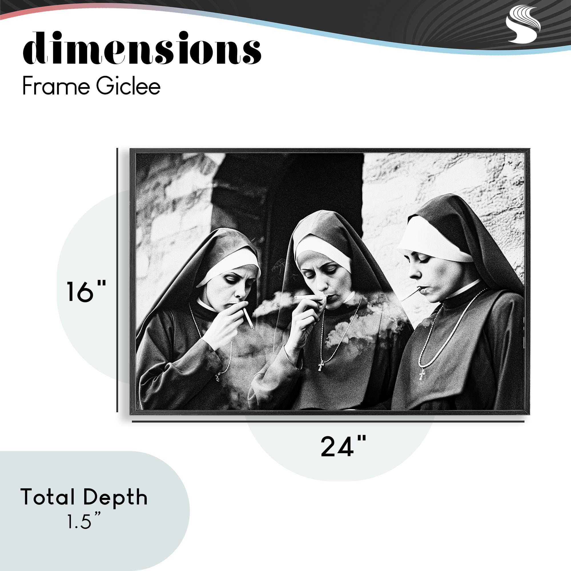 Smoking Nuns Rebellion Black Framed Giclee Art, design by Decent Exposures