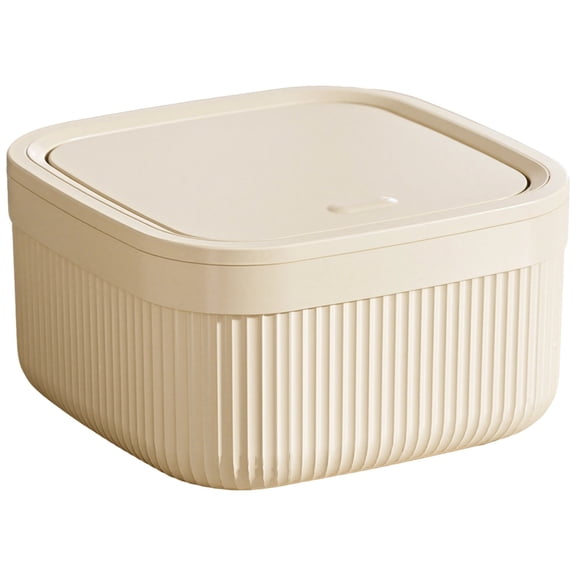 Mini Desktop Trash Can with Lid, Press Pop-Up Lid Storage Bucket, Plastic Decorative Storage Boxes with Lids, Cream Color Household Desk Coffee Table Storage Organizer, 6.3 in / 16 cm