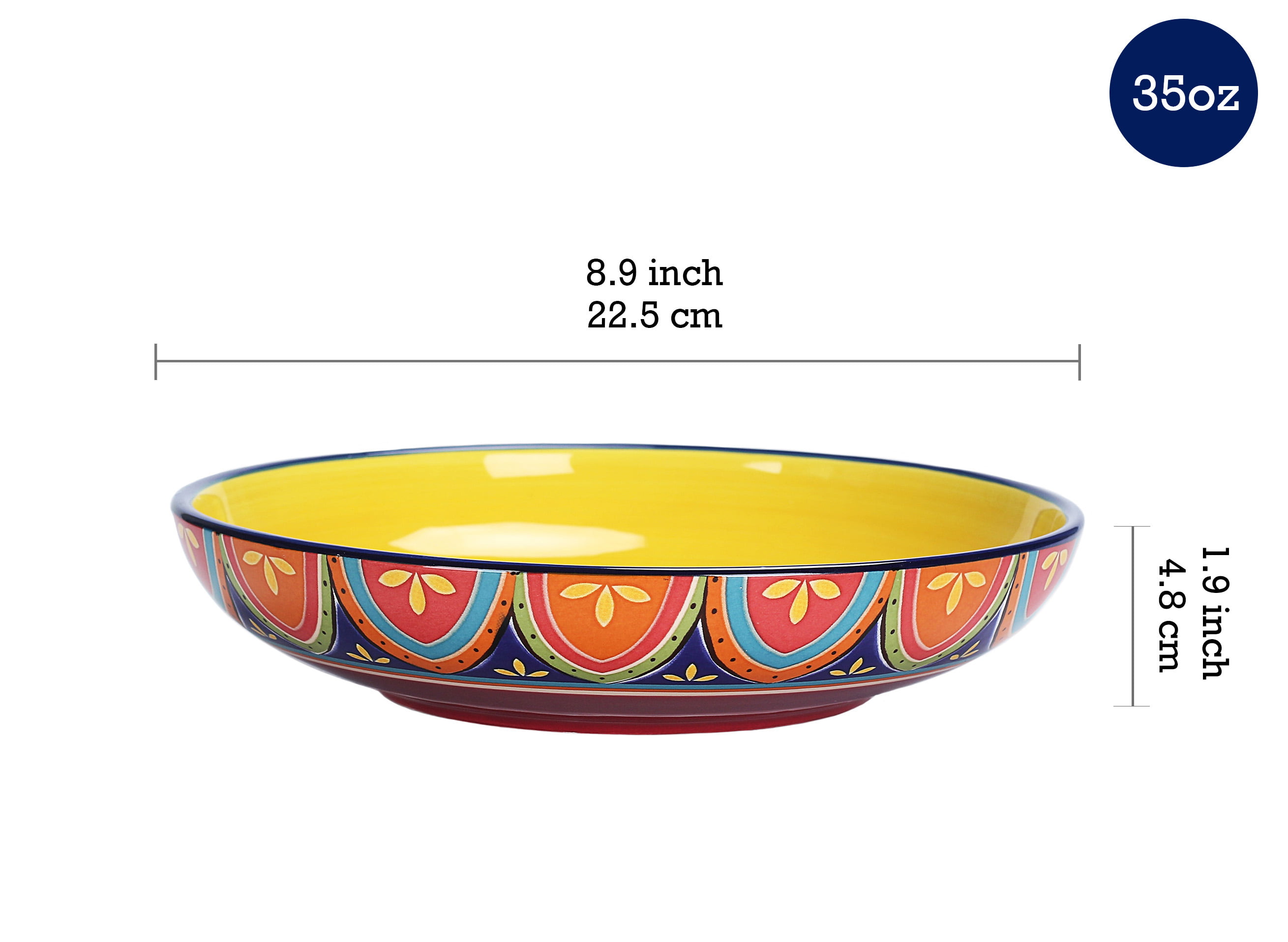 Bico Flower Carnival Ceramic 35oz Dinner Bowls, Set of 4, for 