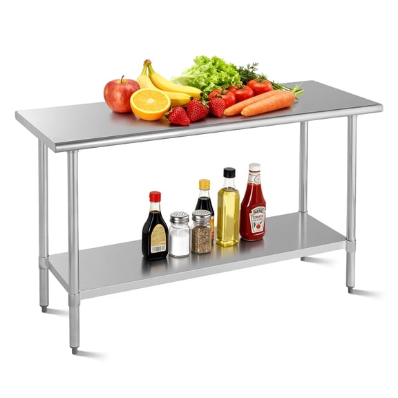RSN Trend Stainless Steel Table for Prep & Work 24 x 60 Inches, NSF Commercial Heavy Duty Table with Undershelf and Galvanized Legs for Restaurant, Home and Hotel