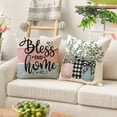 thumbnail image 4 of Home Sweet Home Eucalyptus Lamb Ear Pink Wreath Throw Pillow Covers, 18 x 18 Inch Bless Our Home Buffalo Plaid Cushion Case for Sofa Couch Set of 4, 4 of 6