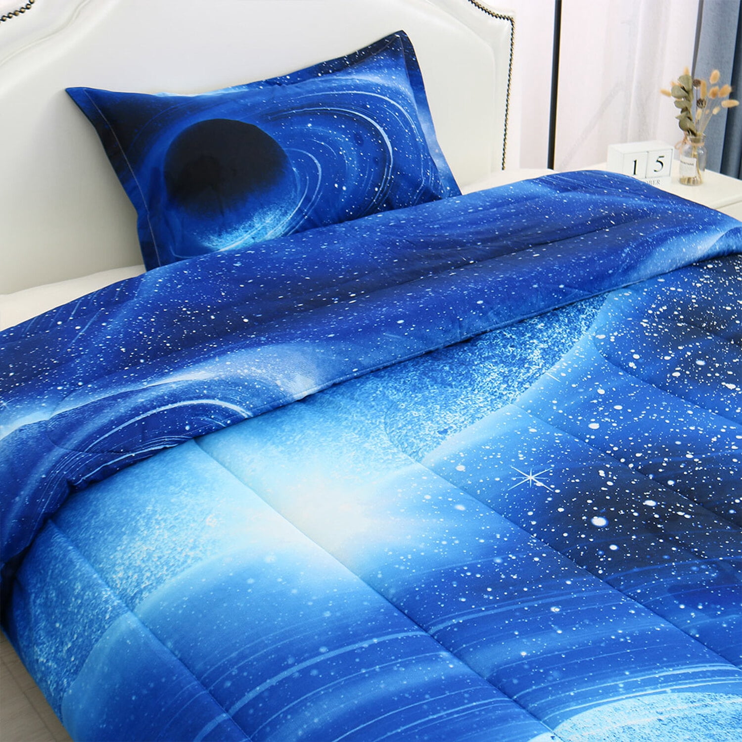 Unique Bargains 2-Pack Polyester All-Season Down Comforter Set, Twin, White Blue