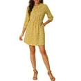 thumbnail image 3 of Allegra K Women's V Neck Floral 3/4 Sleeves Side Pockets Button Dress, 3 of 8