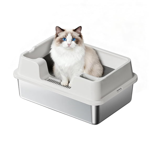 Garvee 50cm Semi-Closed Cat Litter Box, PP & Stainless Steel Design, 50*35*22CM Beige