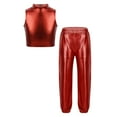 thumbnail image 3 of TiaoBug Kids Girls Metallic Sleeveless Mock Neck Crop Tank Top and Shiny Pants Set for Jazz Hip-Hop Dance Red 16, 3 of 6