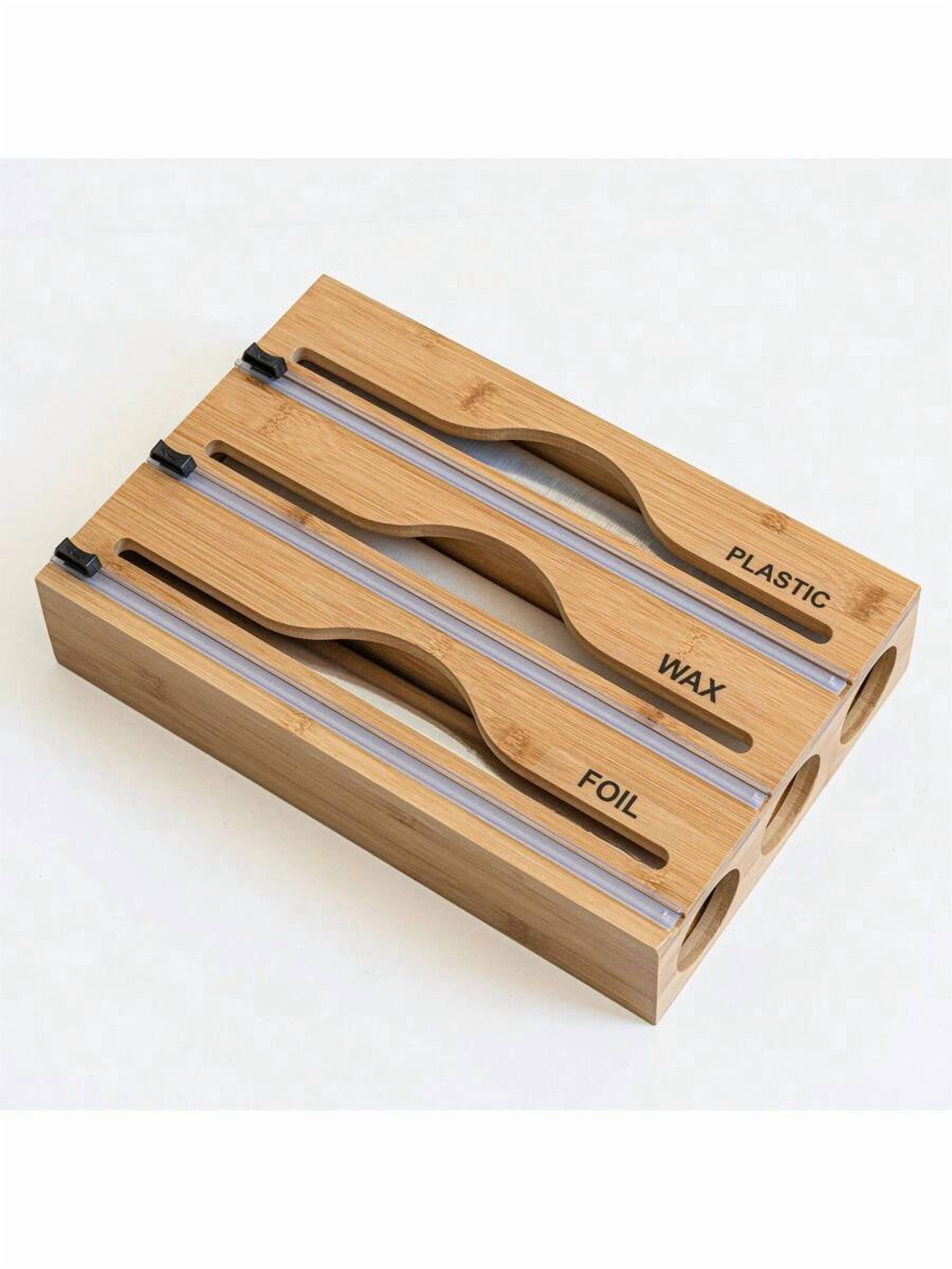 Single Bamboo Plastic Wrap Dispenser, Kitchen Organizer, Aluminum Foil and Plastic Wrap Storage Box, Suitable for Kitchen Use (Brown)