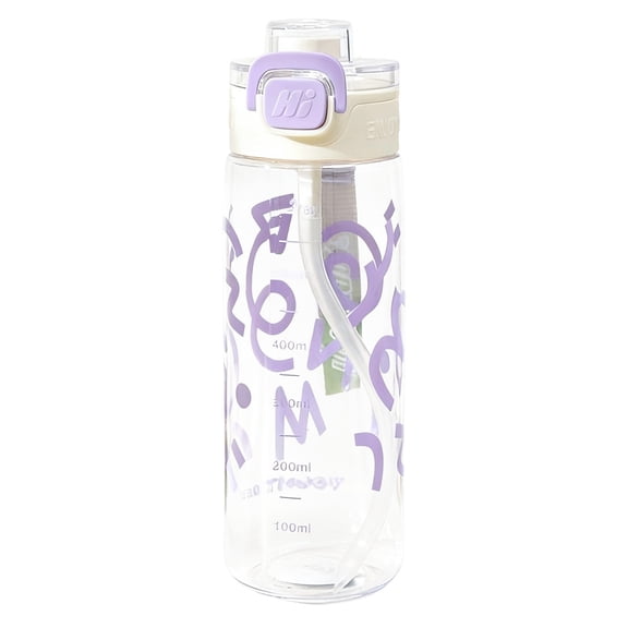 Water Bottle with Straw Leak-Proof Water Bottle 730ml for School Sports Travel Gym, Easy to Use for Girls Goys (Purple)