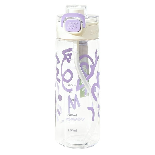 Purple Purple Large Capacity 730Ml Portable Sports Water Bottle With Straw Leak-Proof Design Lightweight For Outdoor Activities And Daily Hydration With Measurement Markings