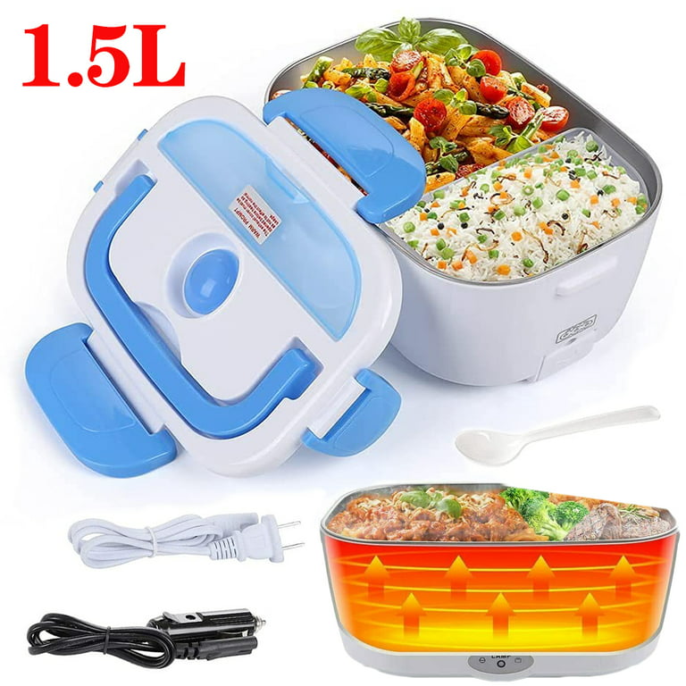 Heated Lunch Boxes for Adults 2 in 1 Portable Electric Lunch Box Food  Heater for Work Home Truck and Car Leak Proof, 1.5L Removable Stainless  Steel Container, 110V/12V 60W-Blue 