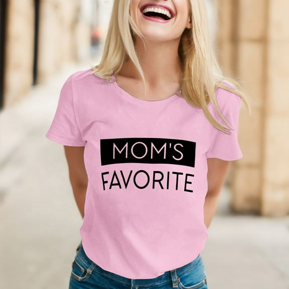 SHITINN Mom's Favorite Day Family Humor T Shirt Womens Short Sleeve Tops Casual Tops for Women Summer Top Women
