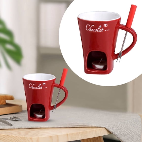 Chocolate Melting Cup Set, Ceramic Fondue Mugs, Melting Chocolate Cup, Chocolate Fondue Mugs with Forks, Ideal for Home Dessert Prep, Party Chocolate/Cheese Melting & Intimate Gatherings