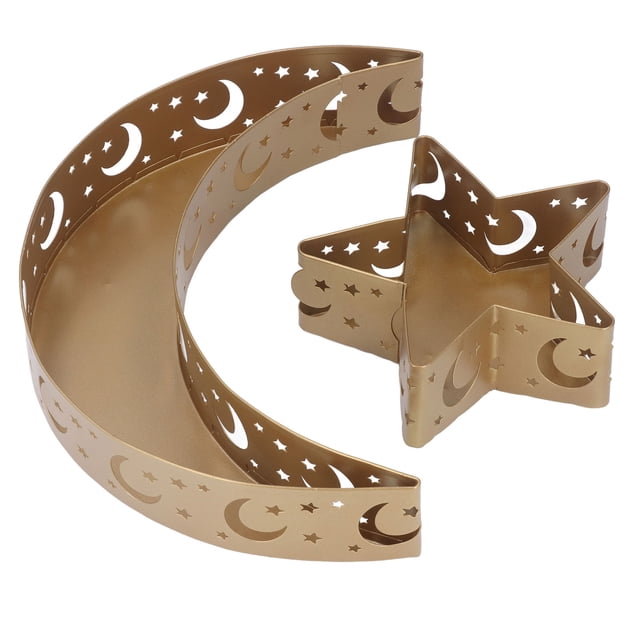 2 bandejas de postre de Ramadán con diseño de luna y estrella de acero inoxidable, vajilla decorativa para servir Eid para fiestas musulmanas islámicas.