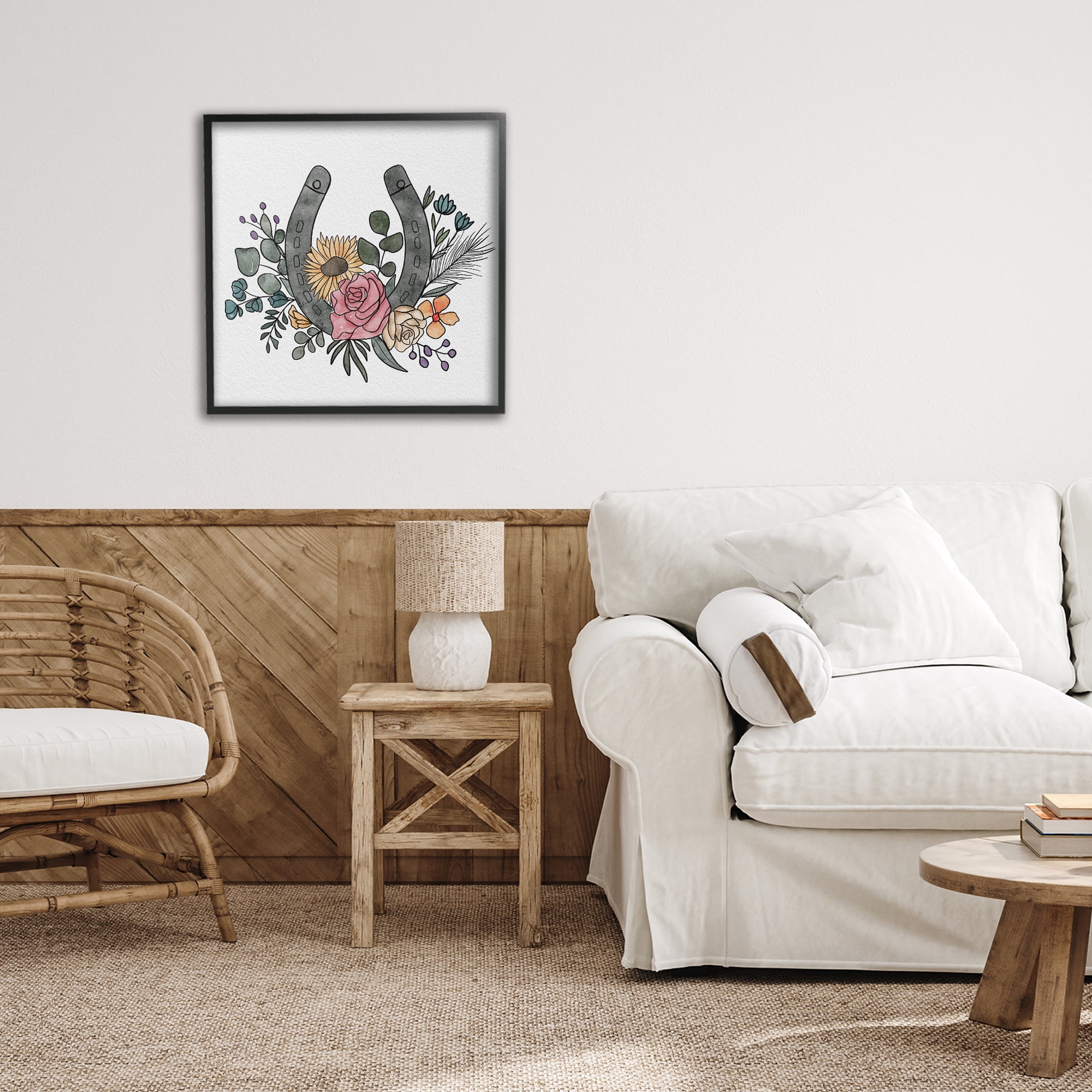 Stupell Industries Boho Floral Horseshoe Black Framed Giclee Art, design by Alisha Kiara Design