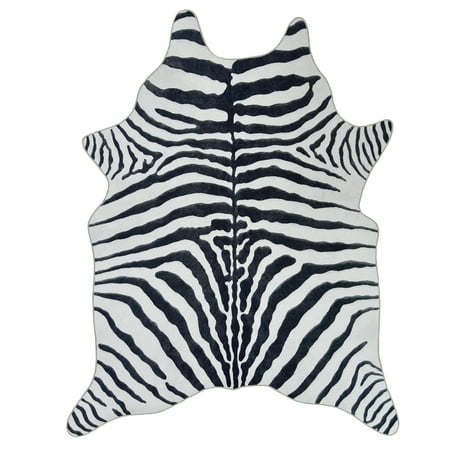 Allstar Rugs 5 0 x 6 11 Ivory Safari Animal Themed Polyester Area Rug with a Black Faux Zebre Pelt Pattern Design Machine-Made in China.