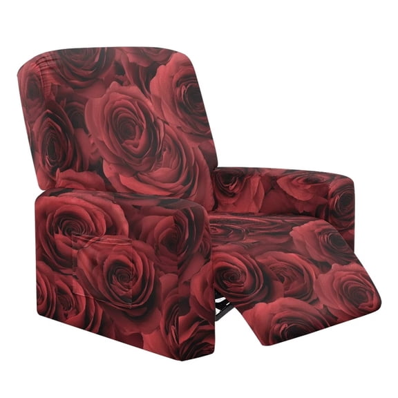 Chririnla Red Rose Recliner Slipcover with Arms 4 Pieces Lazyboy Recliner Chair Cover Non Slip Recliner Slip Covers for Recliner Chair with Storage Pockets Furniture Protector(1 Seater)