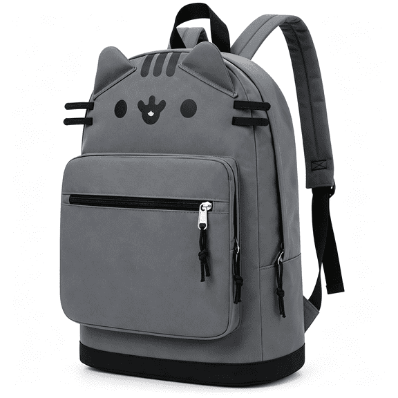 AOMRCOL Cute Cat Ear Backpack,Lightweight Kawaii Casual Travel Daypack with Multi Pockets,Cat Backpack Dark Grey & Light Grey (Dark Gray)