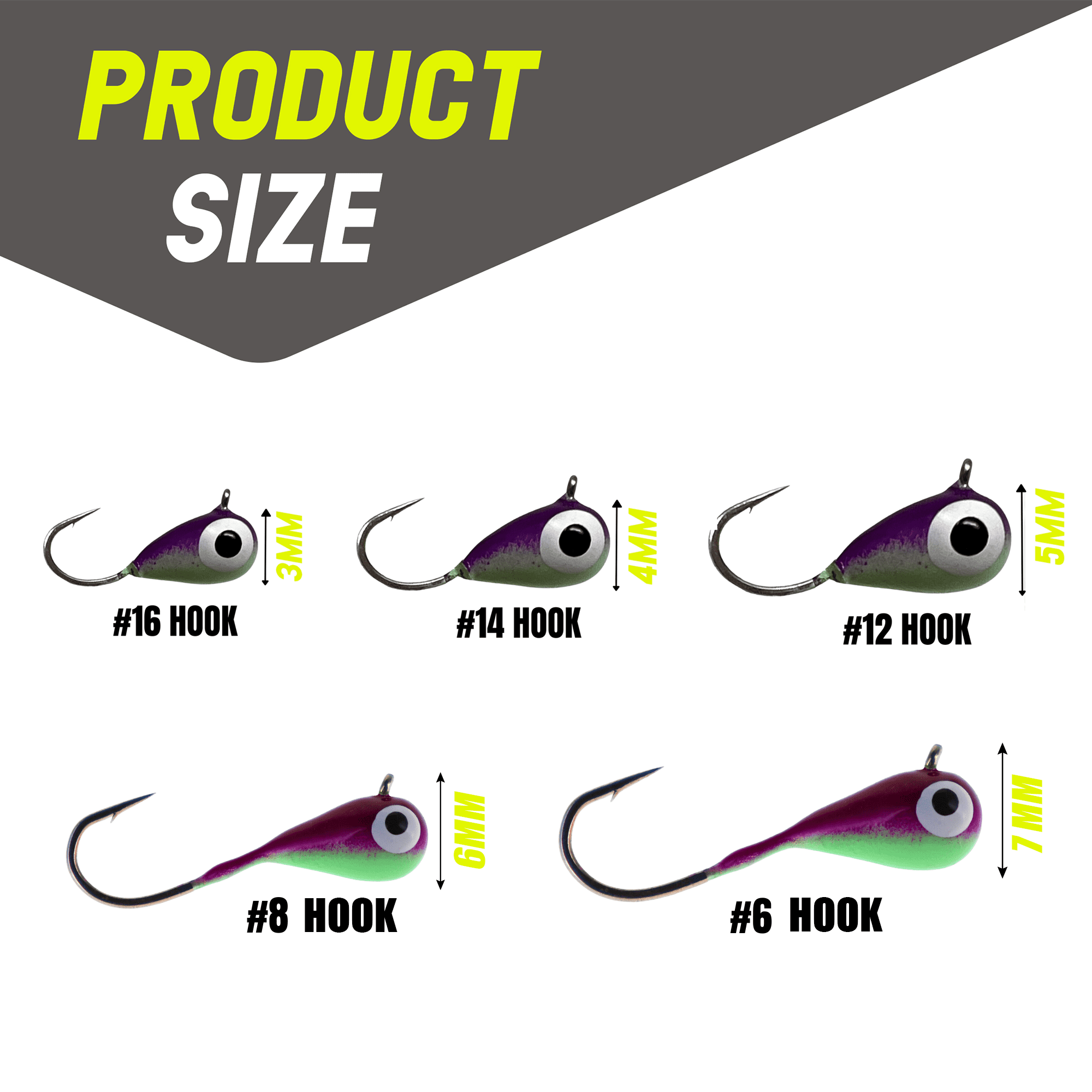 Reaction Tackle Tungsten Ice Jig 7mm - Wonder Glow Spots 6-pcs With Long Shank Hook
