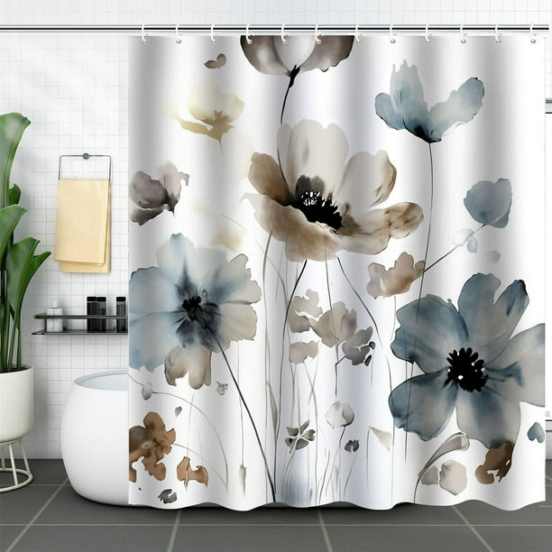 Cortina de ducha decorativa para baño, tela divisoria, impresión digital, cortina impermeable para baño con ganchos, sin perforaciones
