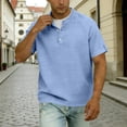 thumbnail image 7 of Lenpel Men's Cotton Linen Shirts Big and Tall Rolled Short Sleeve Crew Neck Quarter Button T-Shirts Casual Summer Tee Tops, 7 of 7