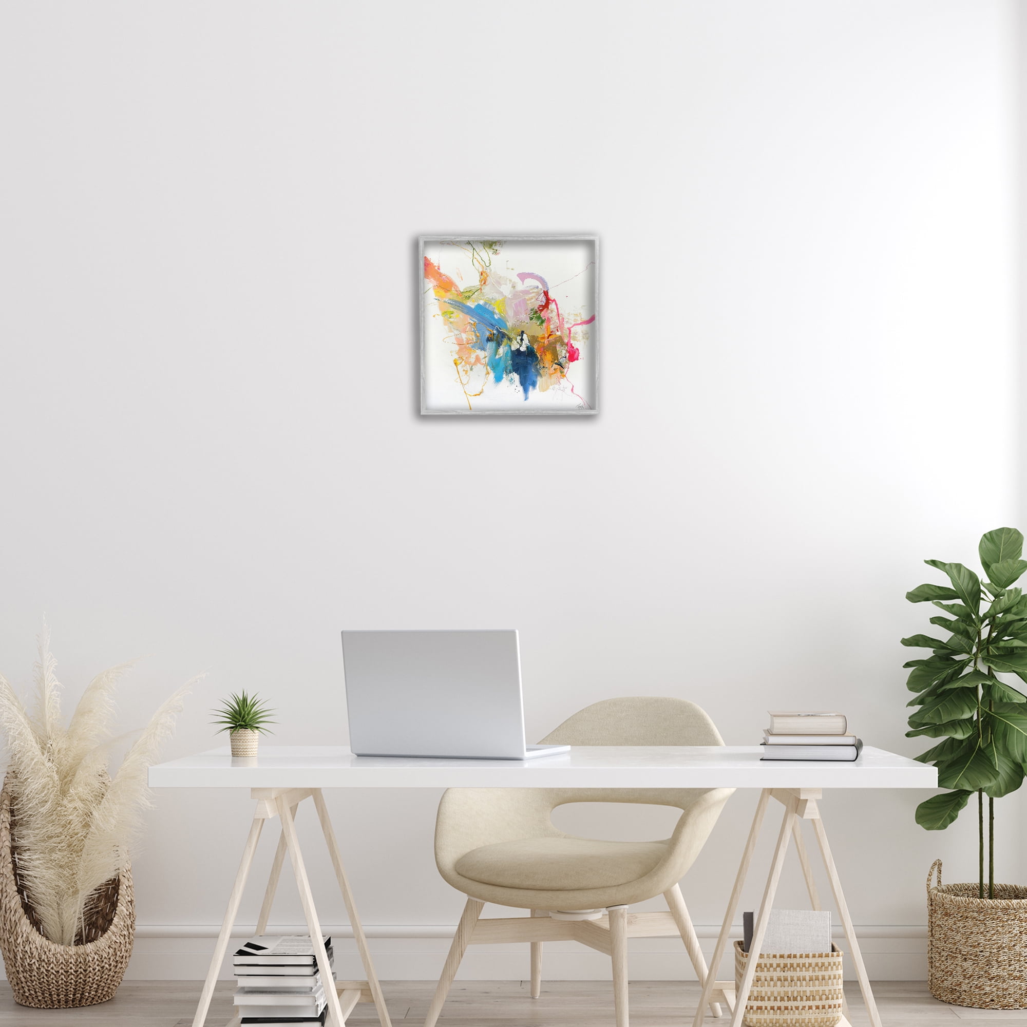 Confident Pink Abstraction Gray Framed Giclee Art, design by Design Fabrikken