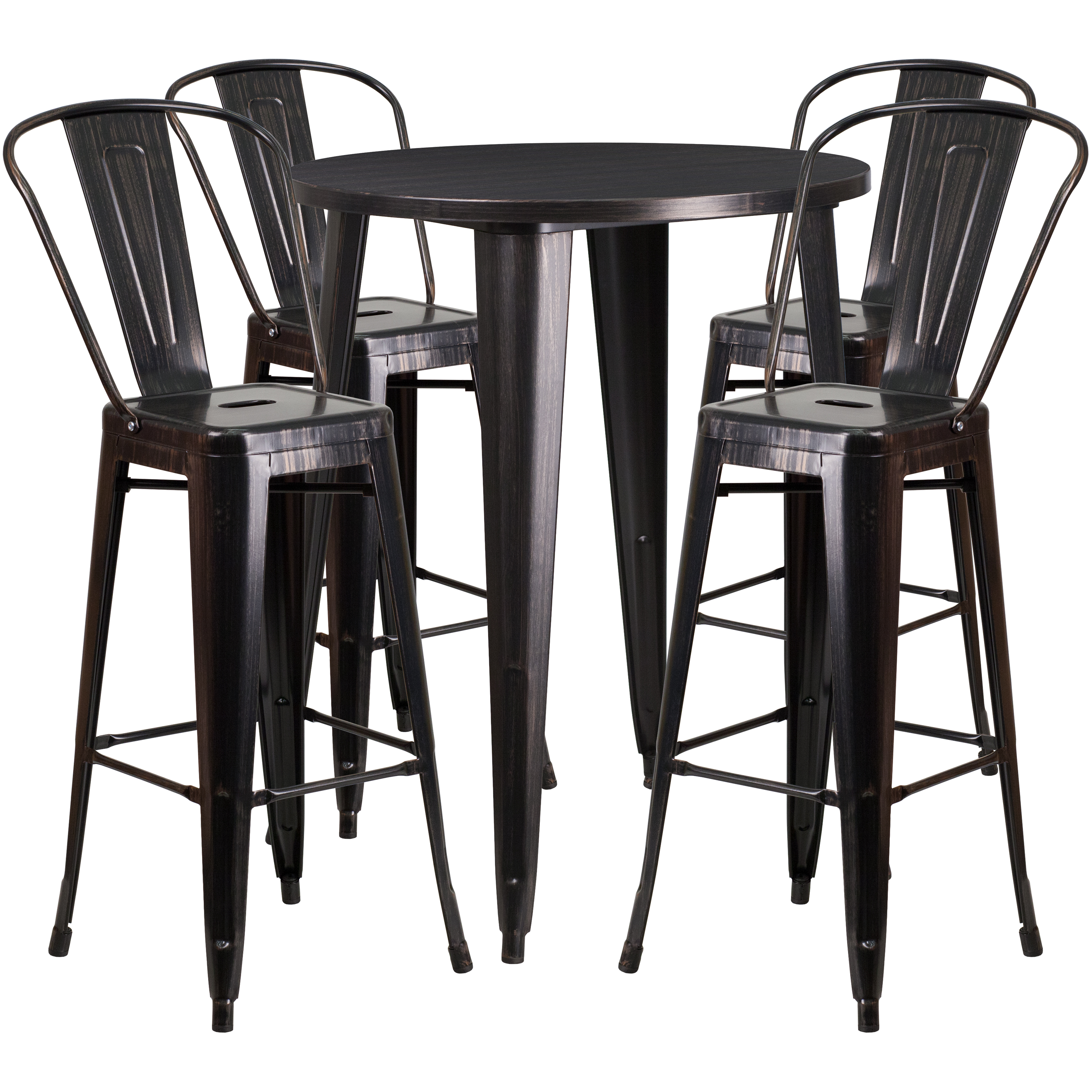 Flash Furniture Commercial Grade 30" Round Black-Antique Gold Metal Indoor-Outdoor Bar Table Set with 4 Cafe Stools - image 2 of 5