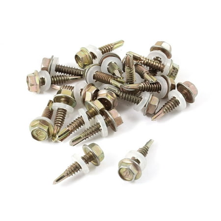 Uxcell 5mm x 14mm Thread Metal Self Tapping Hex Head Screw w Rubber Washer