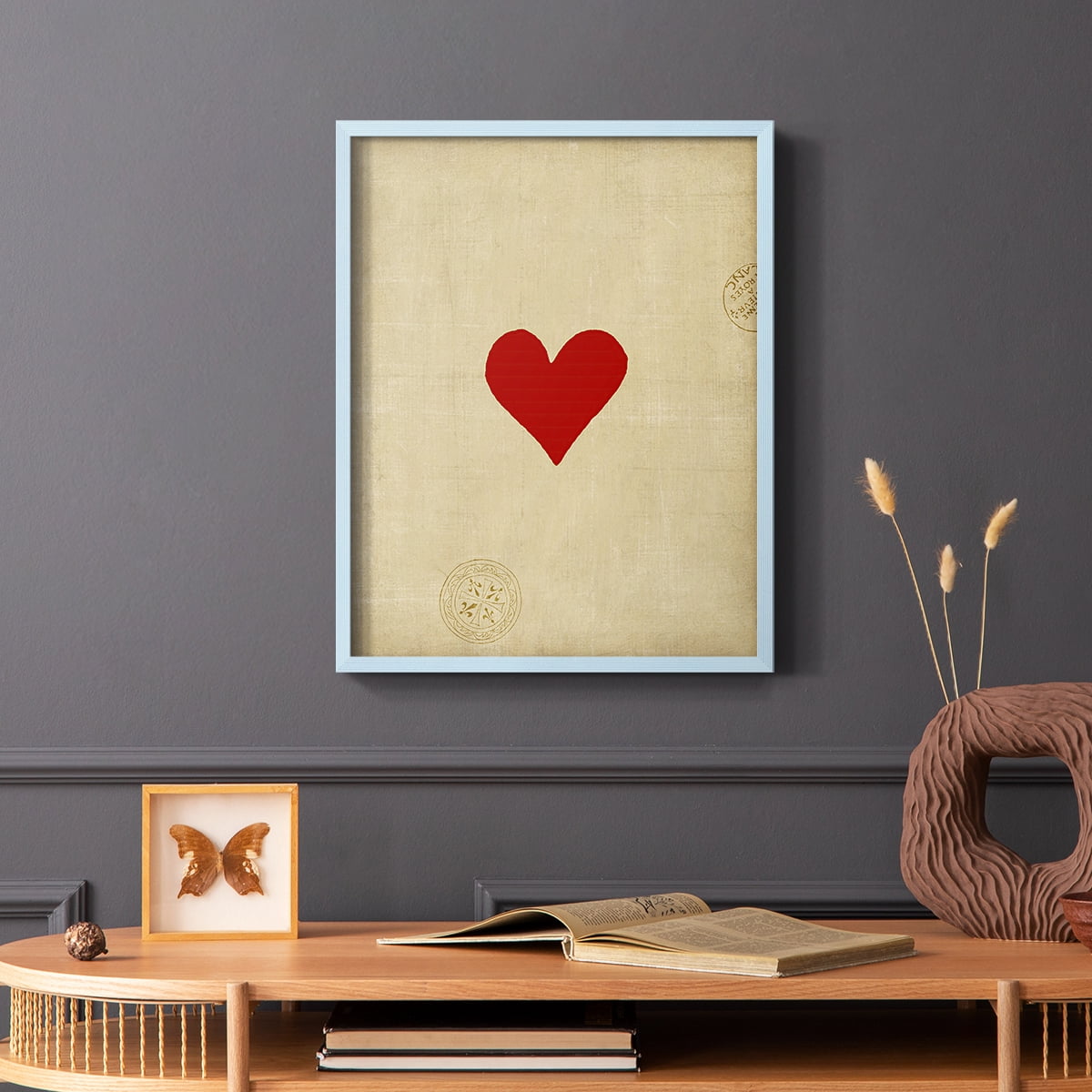Heart Framed Print in Blue Solid Wood Framed Print No Nail Hanging