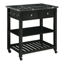 Litchfield Kitchen Cart Engineered Wood With Faux Marble Top in Black Finish