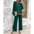 thumbnail image 4 of SWSMCLT Women's 2 Piece Outfits Dressy Long Sleeve Lounge Sets Knit Sweater Top Wide Leg Pants Holiday Casual Pant Suits Tracksuits Green Medium, 4 of 5