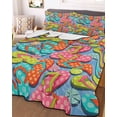 thumbnail image 3 of Quilts Queen Size Bedding Set, Watercolor Flip Flops Lightweight Quilted Comforter, Summer Ocean Beach Slippers Blue Soft Reversible Bedspread Coverlet with Pillow Covers for All Season, 90" x 96", 3 of 7