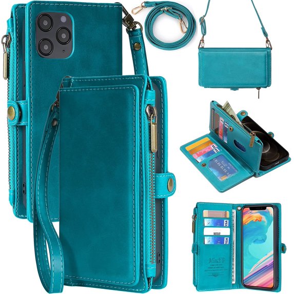 ANTHOUSE Compatible with iPhone 14 Pro Max Wallet Case, Zipper Case with RFID Blocking Card Holder Slots for Women Men, Magnetic Detachable Leather Cover with Wristlet Strap for iPhone 14 Pro Max