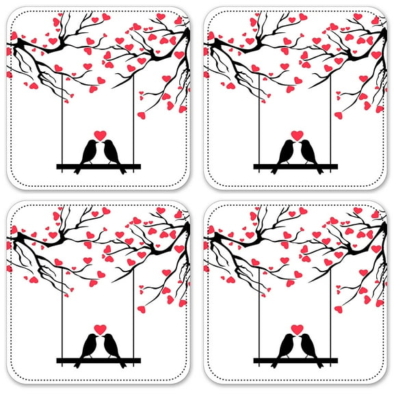 Vinyl Drink Coasters - Set of 4 - Love Birds