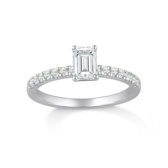 ARAIYA FINE JEWELRY 1 CT.T.W Lab Grown Emerald and Round shape Diamond Solitaire Engagement Ring | 14K White Gold Wedding Anniversary Band Ring Size 6 for Women | E-F Color and VS Clarity