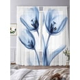thumbnail image 3 of Ray Flower Sheer Curtains for Living Room Bedroom, Light-filtering Sheer Curtain, Abstract Blue Tulip Transparent Floral Rod Pocket Voile Window Treatment Drapes, 52’’Wx108’’L, 2 Panels Set, 3 of 7