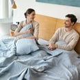 thumbnail image 6 of Simple&Opulence Linen Sheet Set-Linen Cotton Blend Bedding set-4 Pieces(1 Flat Sheet,1 Fitted Sheet&2Pillowcase)-Soild Color Collection,Soft & Cozy,Cooling Bedding- Full Size, Dusty Blue, 6 of 8