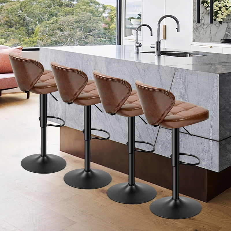 Daluvenix Bar Stools with Back Sets of 2 ,Modern Barstools Adjustable Faux Leather Upholstered Swivel Bar Stools, Counter Height Bar Chairs with Back for Kitchen Island,Brown