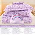 thumbnail image 3 of Full Size Comforter Sets for Girls Kids, 8 Pieces Bed in a Bag Purple Love Rainbow Bedding Comforter Sheet Set with Shams and Decorative Toy Pillow, 3 of 6