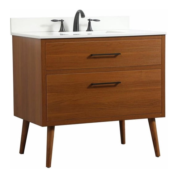 Elegant Decor Boise 36" MDF Single Bathroom Vanity with Backsplash in Teak