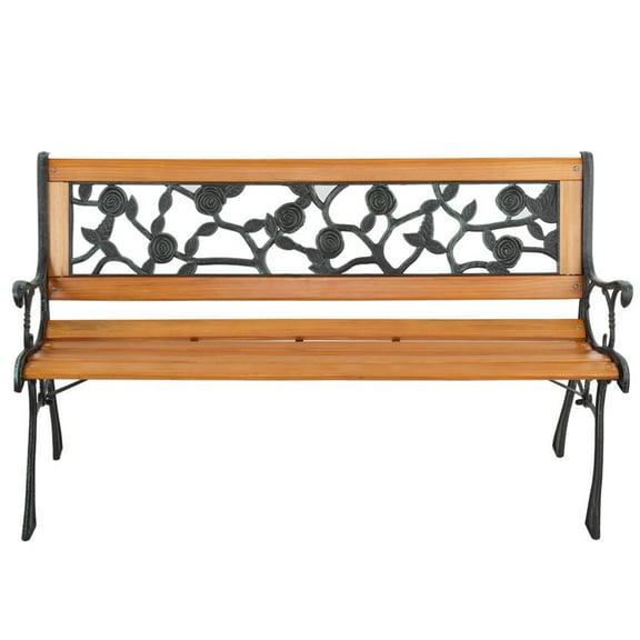UBesGoo 49" Iron Hardwood Park Bench ,Bronze & Natural