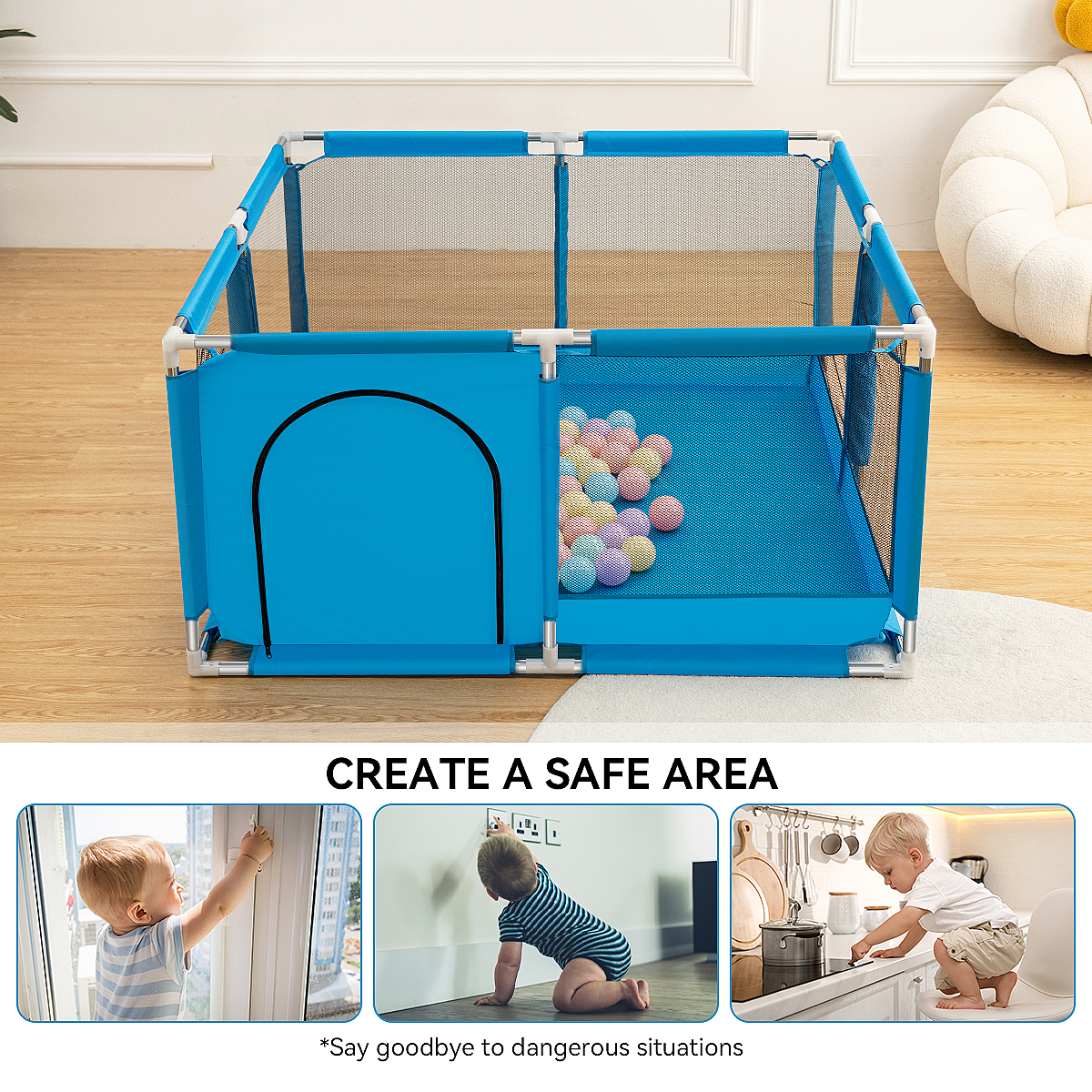 Baby Playpen,Outdoor Play Yard,Portable 4-Panel Baby Safety Playpen for Infant Toddler,Blue - image 5 of 5