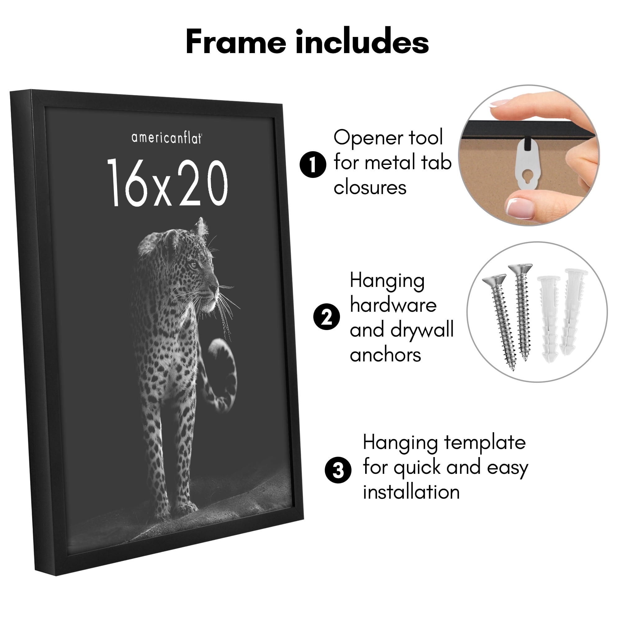 Americanflat 16x20 Picture Frame with Polished Plexiglass Soho Collection Gallery Style Deep Molding - Black