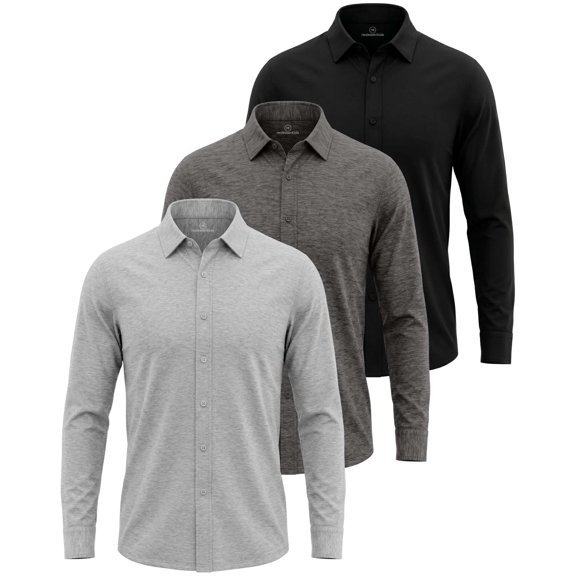 Real Essentials Men's Long Sleeve Cotton Button Down Shirt Casual Dress Shirts Business Work Office Collared Button Up Top
