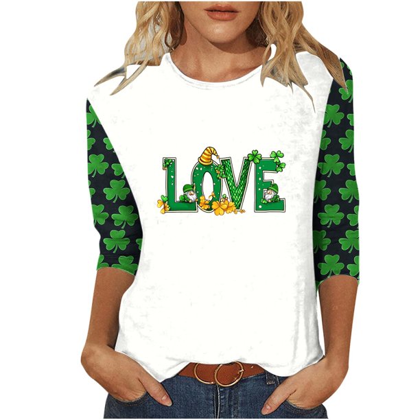 Camiseta de Cuello Redondo de Impresión Casual de Manga Superior de 3/4 de las Mujeres, Poliéster Ligero para la Fiesta de Verano de Primavera Y Diario
